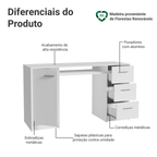 Escrivaninha Penteadeira 136cm 1 Porta 3 Gavetas Branco Madesa