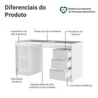 Escrivaninha Penteadeira 136cm 1 Porta 3 Gavetas Tampo de Vidro Branco Madesa