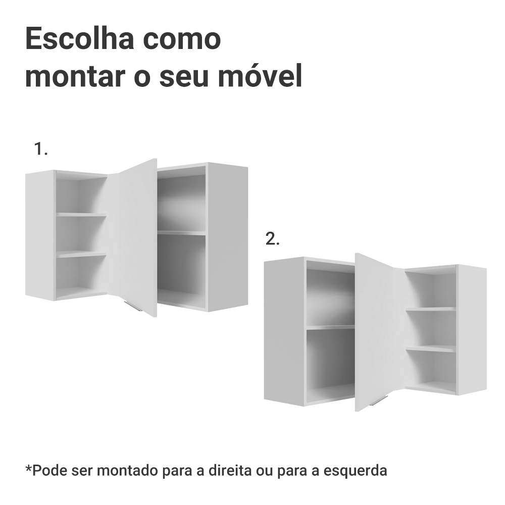 Armário Aéreo de Canto para Quarto 1 Porta e 3 Nichos Branco Neo Madesa