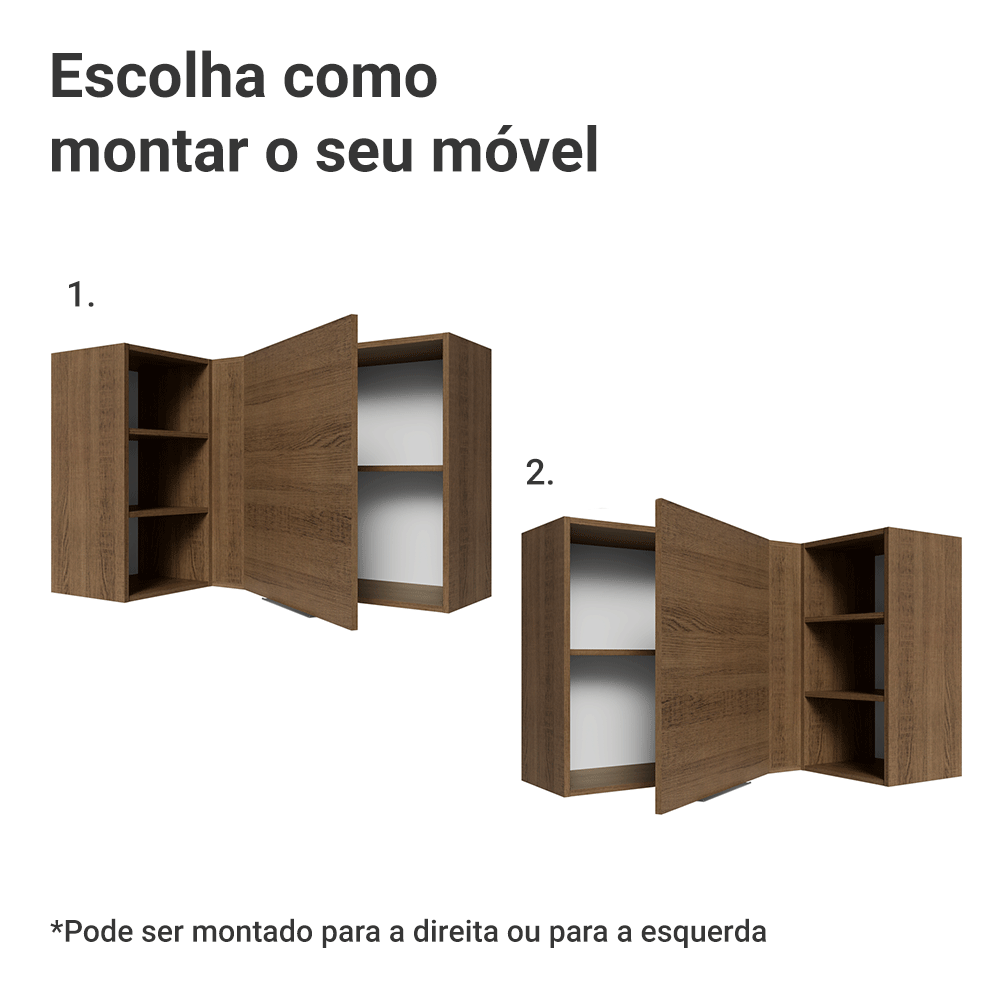 Armário Aéreo de Canto para Quarto 1 Porta e 3 Nichos Rustic Neo Madesa