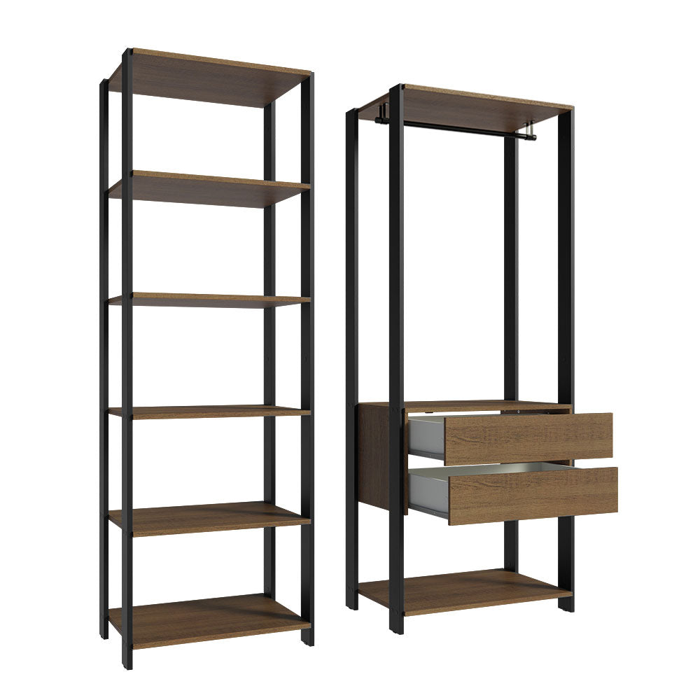Guarda-Roupa Closet Modulado Valencia 2 Gavetas 129cm Rustic/Preto Madesa
