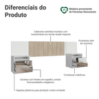 Cabeceira Extensível Estofada com 2 Mesas de Cabeceira Espelhadas Branco/Imperial Madesa