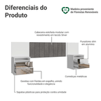 Cabeceira Extensível Estofada com 2 Mesas de Cabeceira Espelhadas Branco/Silver Madesa