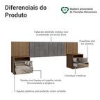 Cabeceira Extensível Estofada com 2 Mesas de Cabeceira Espelhadas Rustic/Silver Madesa