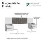 Cabeceira Extensível Estofada com 2 Mesas de Cabeceira Branco/Silver Madesa