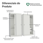 Conjunto 2 Guarda-Roupas 4 Portas de Correr Branco Tokio Madesa