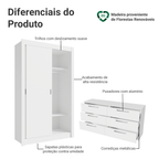 Conjunto Quarto Solteiro com Guarda-Roupa 2 Portas e Cômoda Branco Madesa