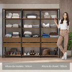 Guarda-Roupa Closet Modulado 6 Gavetas 12 Prateleiras 210cm Rustic/Preto Valencia Madesa