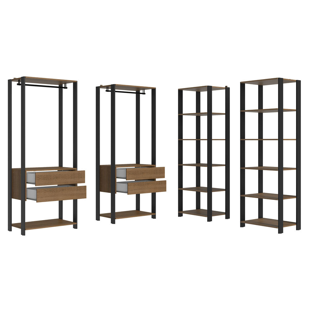 Guarda-Roupa Closet Modulado 4 Gavetas 258 cm Rustic/Preto Valencia Madesa 03
