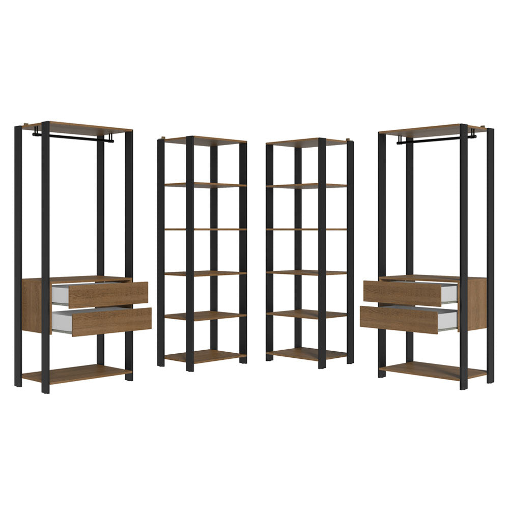 Guarda-Roupa Closet Modulado 4 Gavetas 258 cm Rustic/Preto Valencia Madesa 04