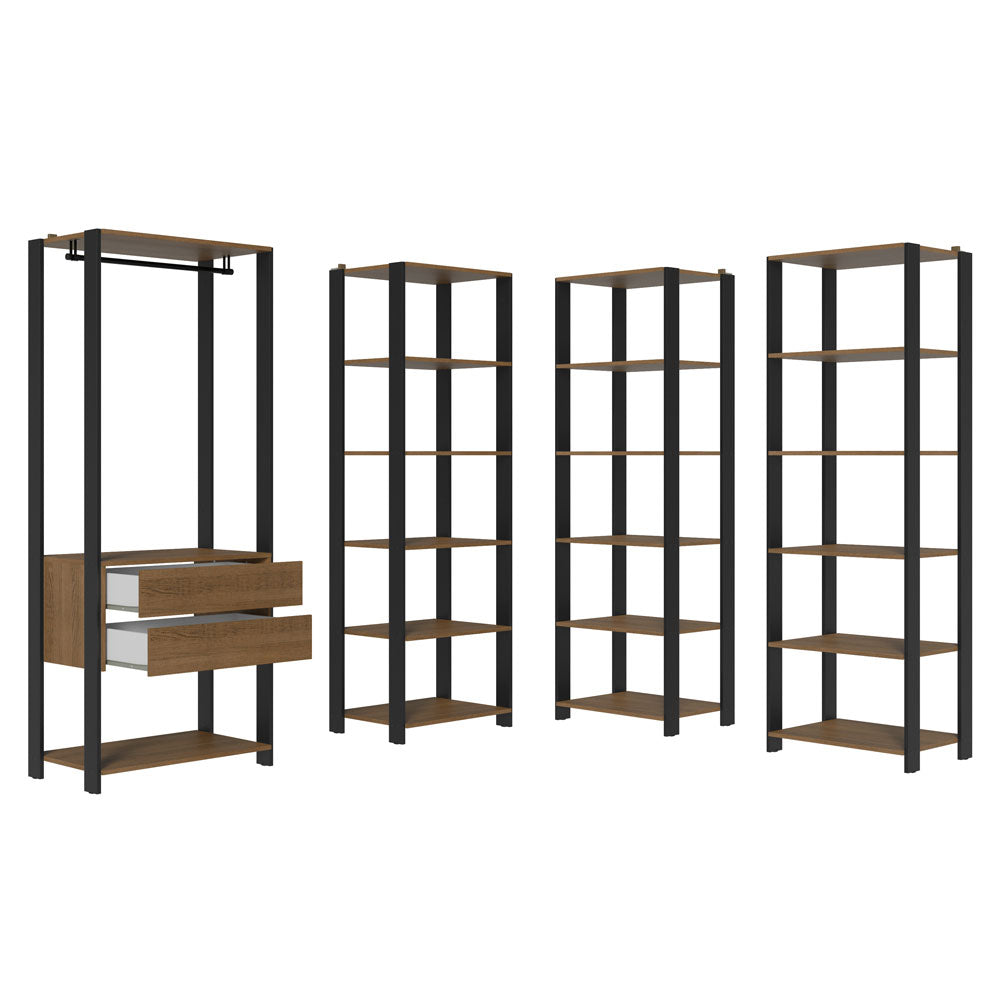 Guarda-Roupa Closet Modulado 2 Gavetas 247 cm Rustic/Preto Valencia Madesa