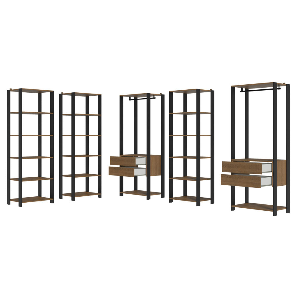 Guarda-Roupa Closet Modulado 4 Gavetas 317 cm Rustic/Preto Valencia Madesa
