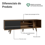 Rack para TV até 80 Polegadas 160cm com Pés Rustic/Preto Torino Madesa
