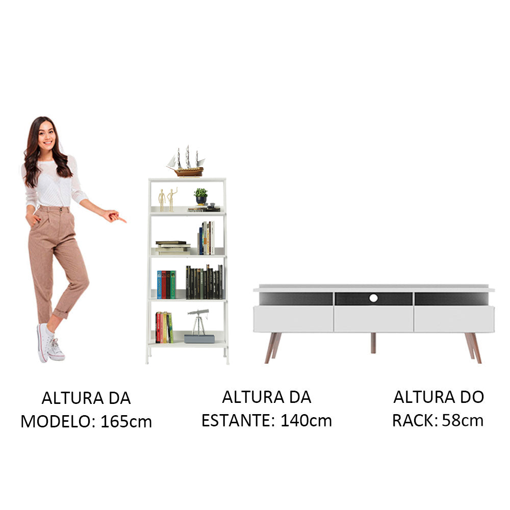 Rack para TV até 65 Polegadas Madesa Londres e Estante Escada Branco