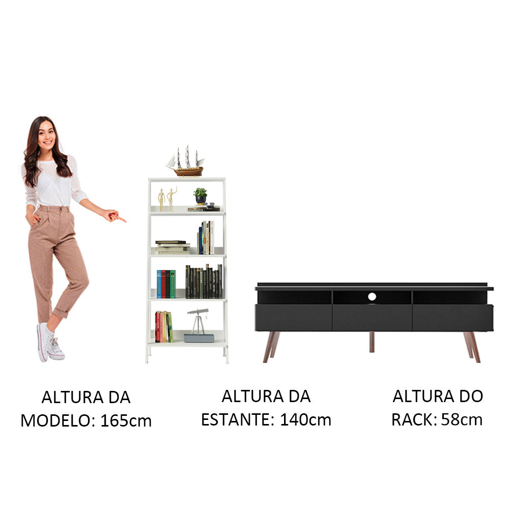 Rack para TV até 65 Polegadas Madesa Londres e Estante Escada Preto/Branco