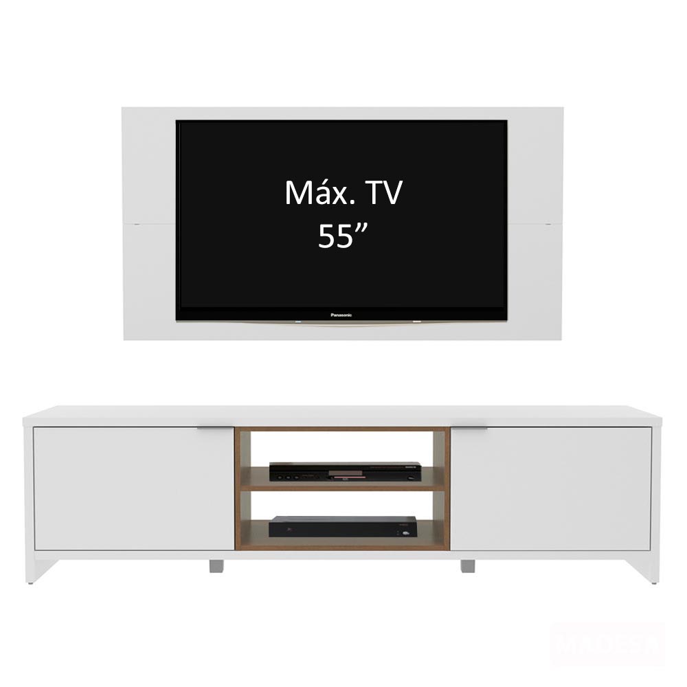 Rack Madesa Metz e Painel para TV até 55 Polegadas Branco/Rustic