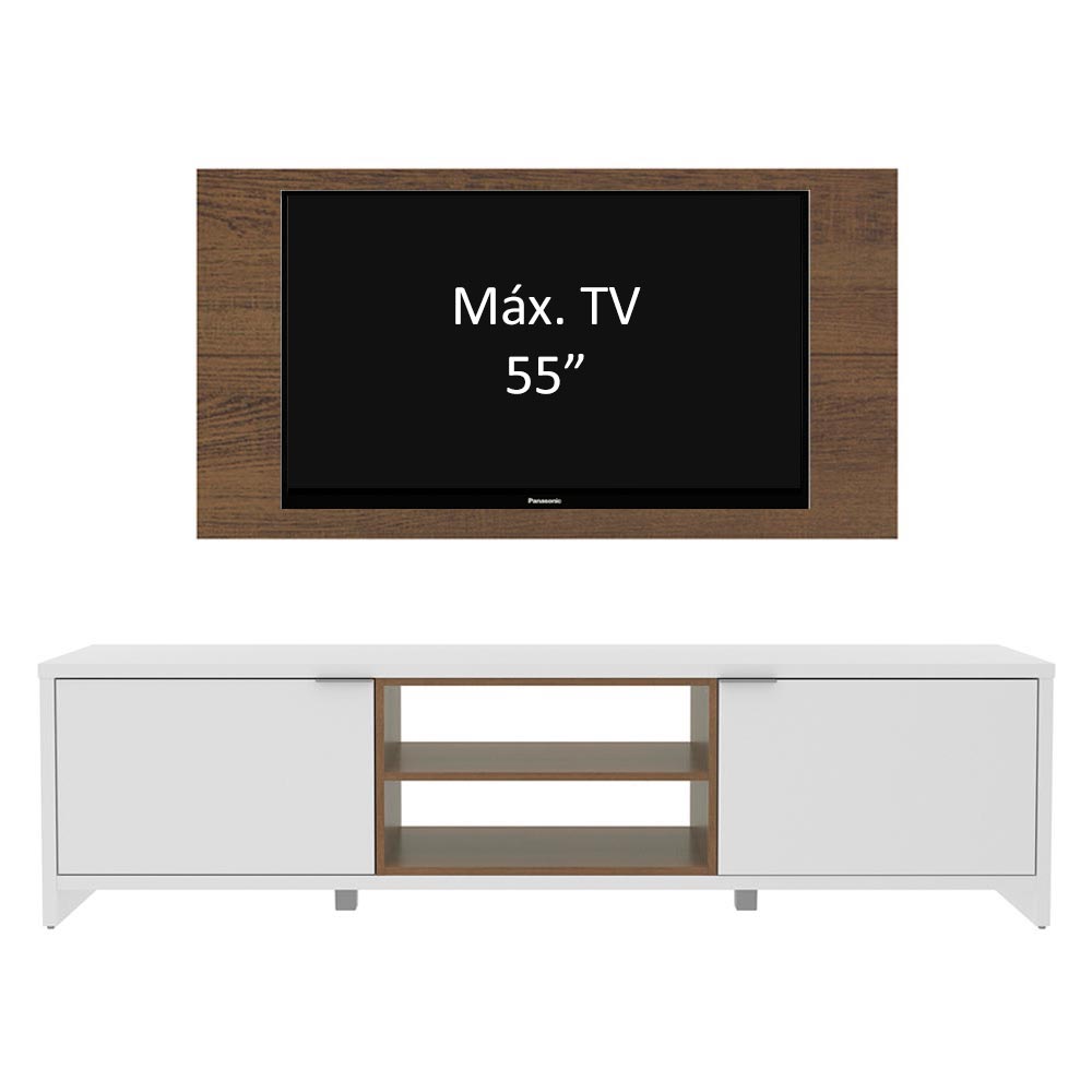 Rack Madesa Metz e Painel para TV até 55 Polegadas Branco/Rustic/Rustic