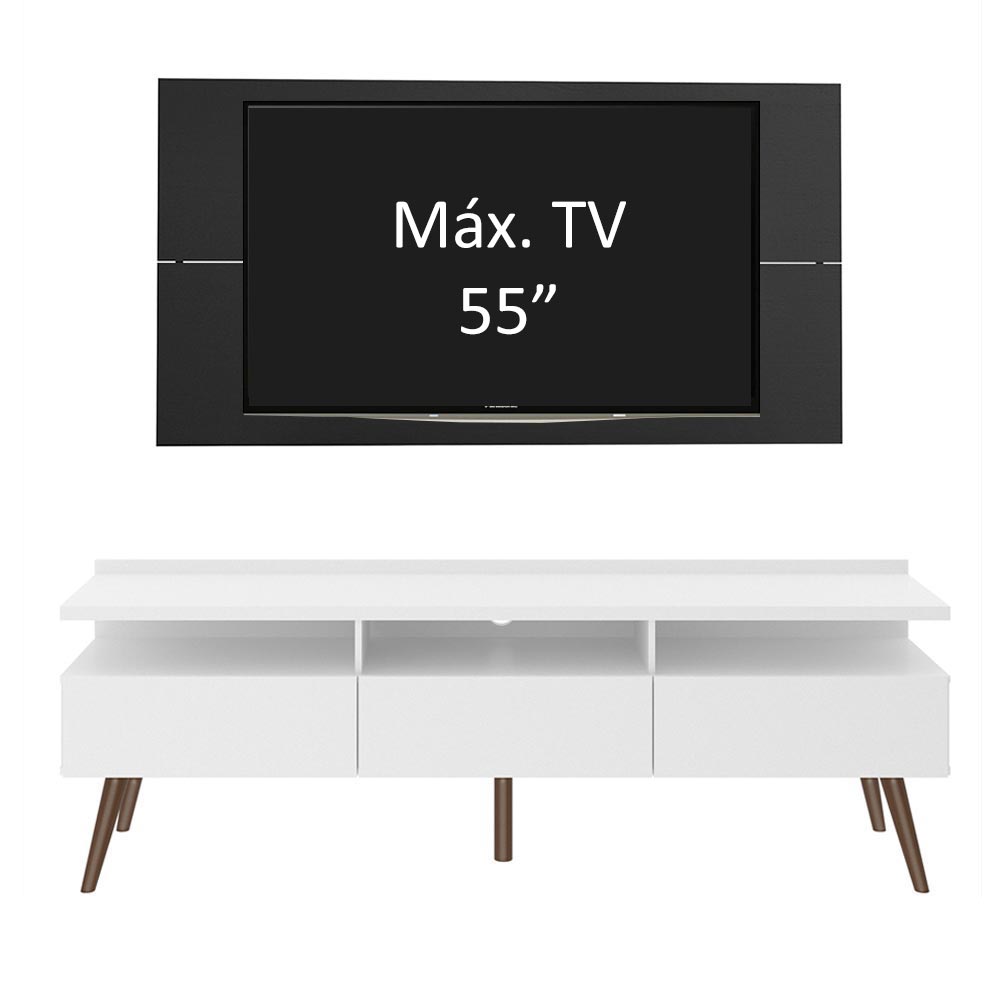 Rack Madesa Londres e Painel para TV até 55 Polegadas Branco/Preto