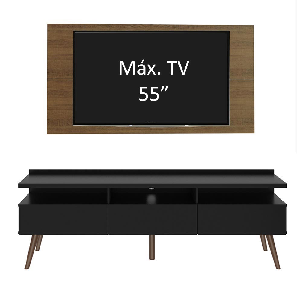 Rack Madesa Londres e Painel para TV até 55 Polegadas Rustic/Preto