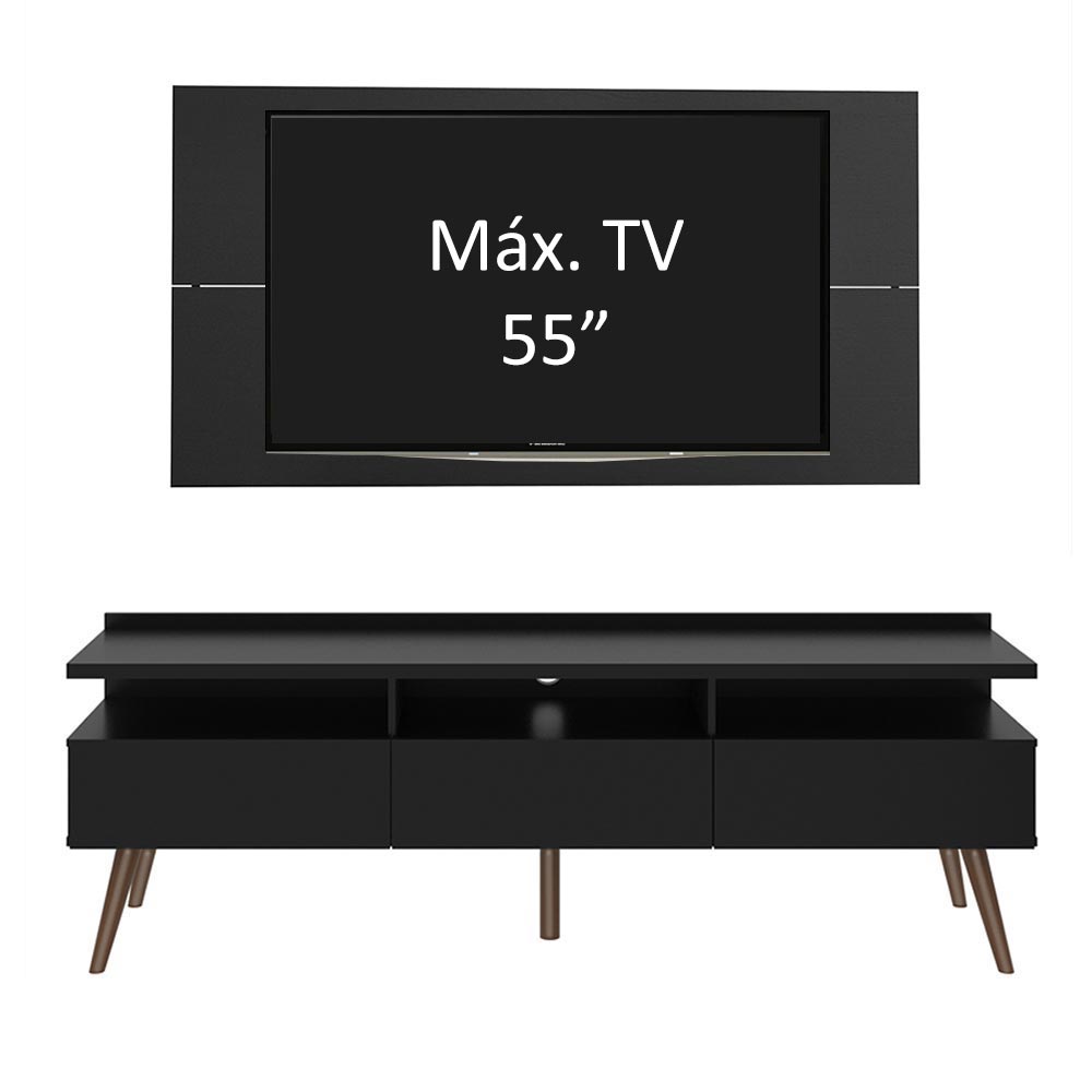 Rack Madesa Londres e Painel para TV até 55 Polegadas Preto