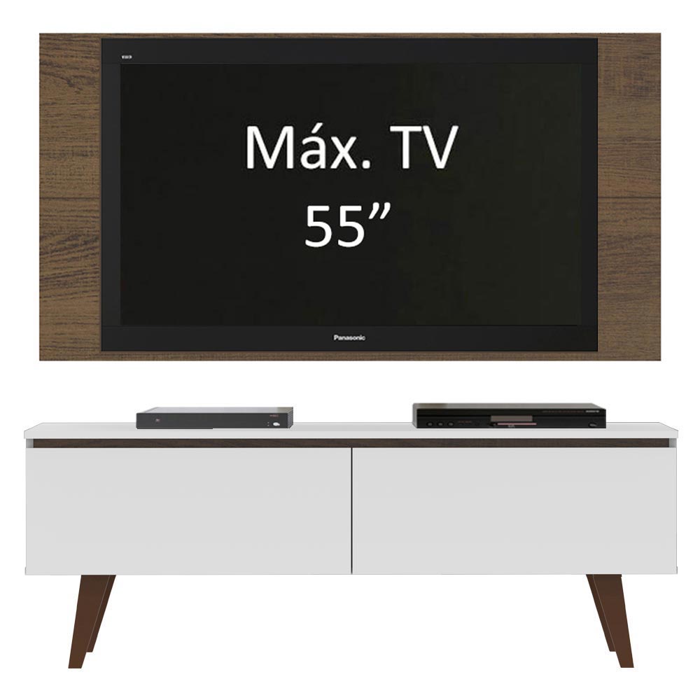 Rack Madesa Le Mans e Painel para TV até 55 Polegadas 2 Portas Branco/Rustic