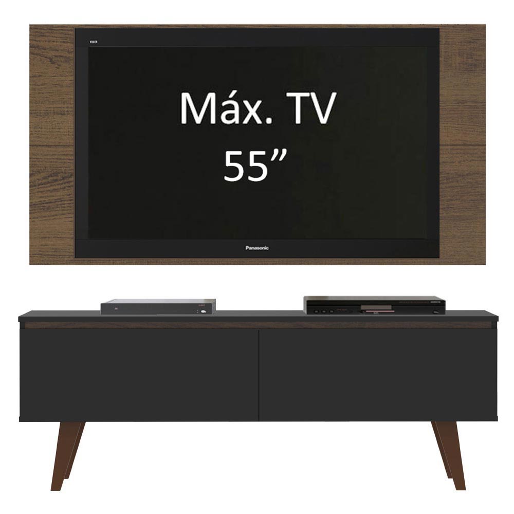 Rack Madesa Le Mans e Painel para TV até 55 Polegadas 2 Portas Preto/Rustic