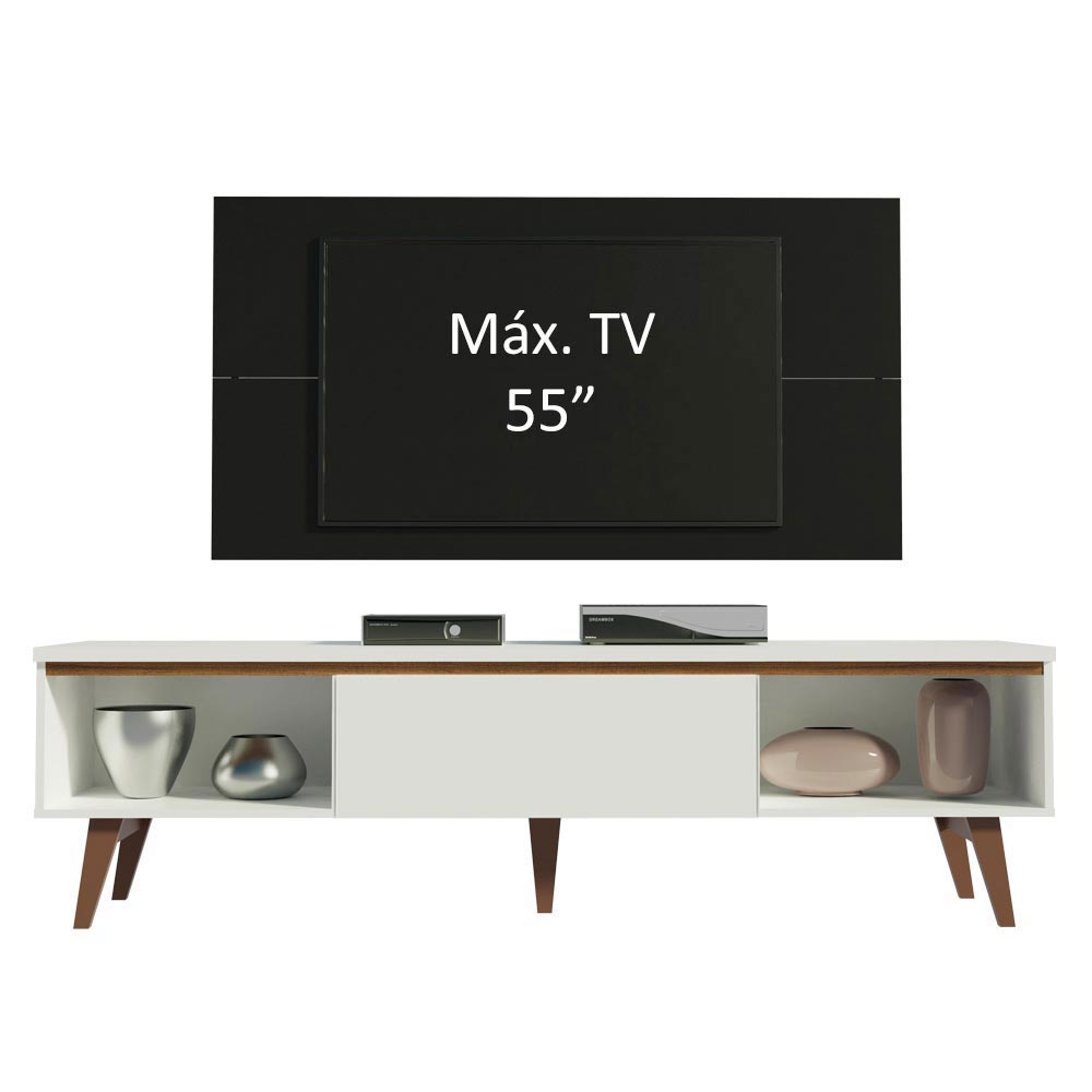 Rack Madesa Reims e Painel para TV até 55 Polegadas 2 Portas e 1 Gaveta Branco/Preto