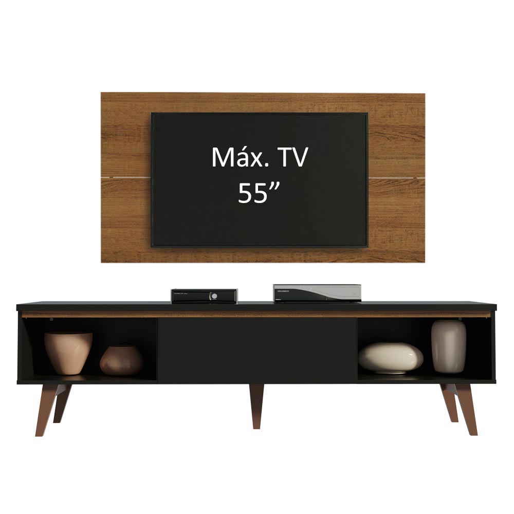 Rack Madesa Reims e Painel para TV até 55 Polegadas 2 Portas e 1 Gaveta Rustic/Preto