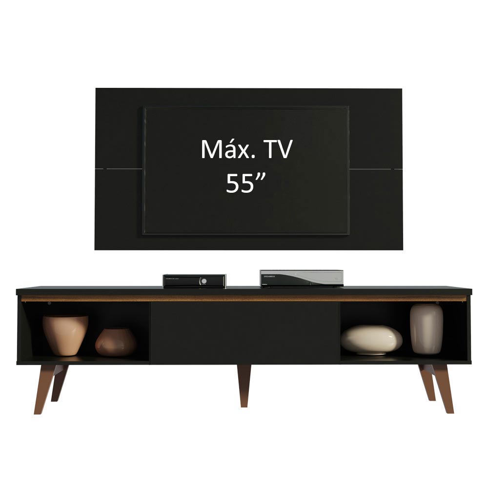 Rack Madesa Reims e Painel para TV até 55 Polegadas 2 Portas e 1 Gaveta Preto