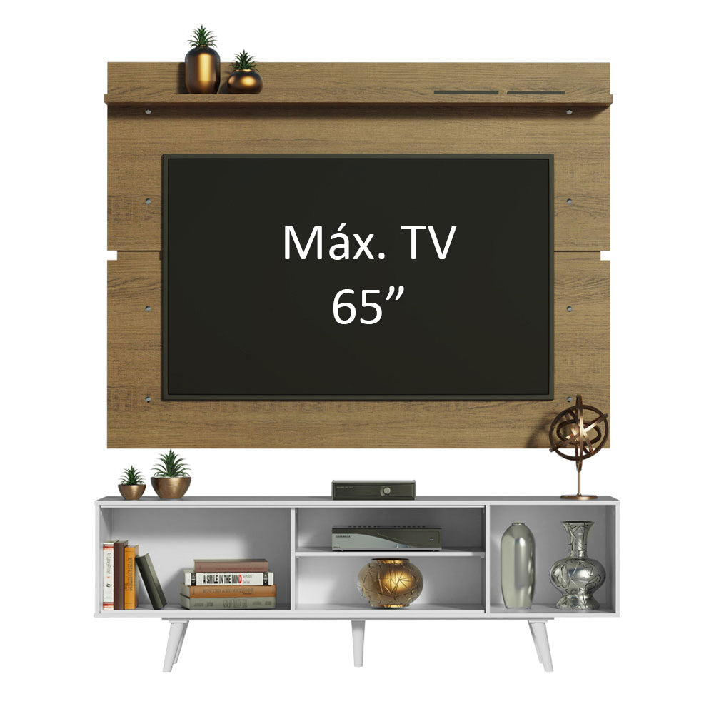 Rack Madesa Dubai e Painel para TV até 65 Polegadas com Pés Branco/Rustic 096E
