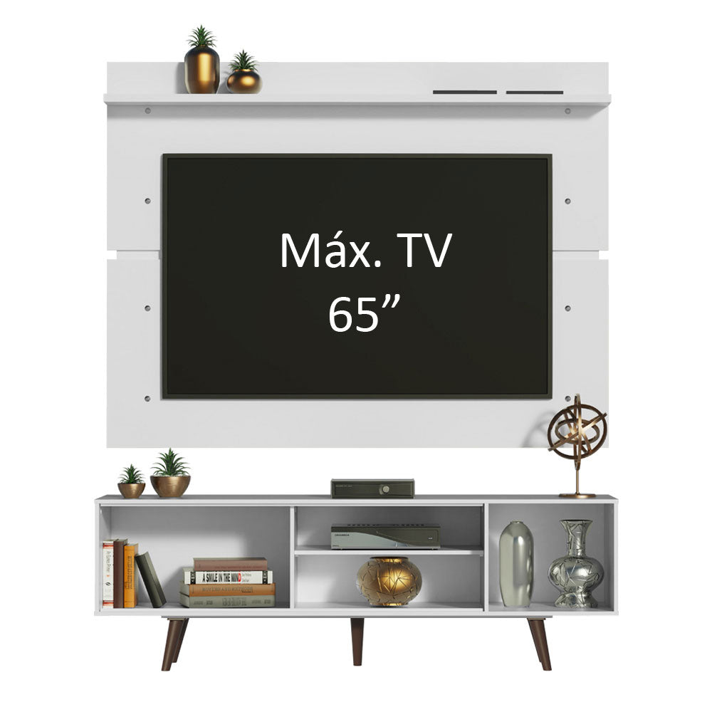 Rack Madesa Dubai e Painel para TV até 65 Polegadas com Pés Branco/Rustic 099B