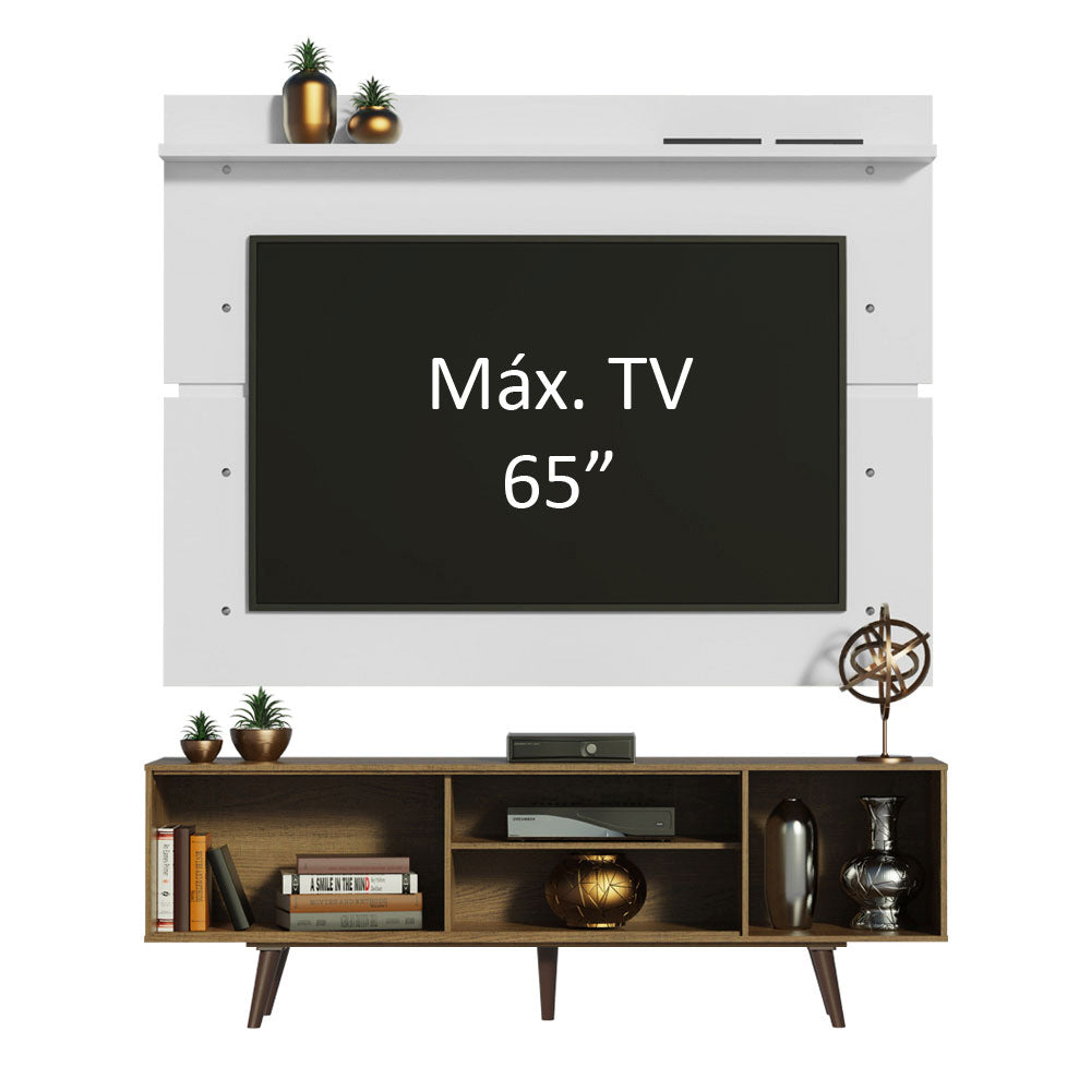 Rack Madesa Dubai e Painel para TV até 65 Polegadas com Pés Rustic/Branco 5Z9B