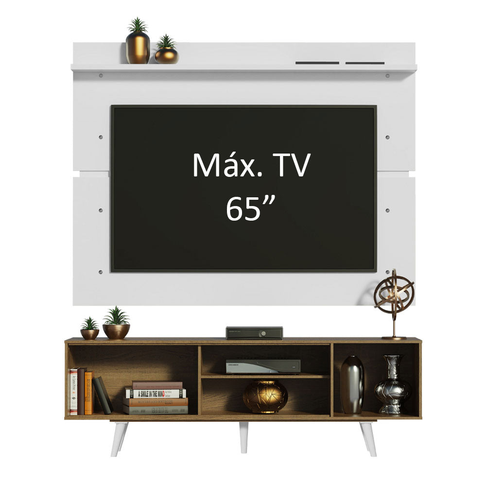 Rack Madesa Dubai e Painel para TV até 65 Polegadas com Pés Rustic/Branco 6E09