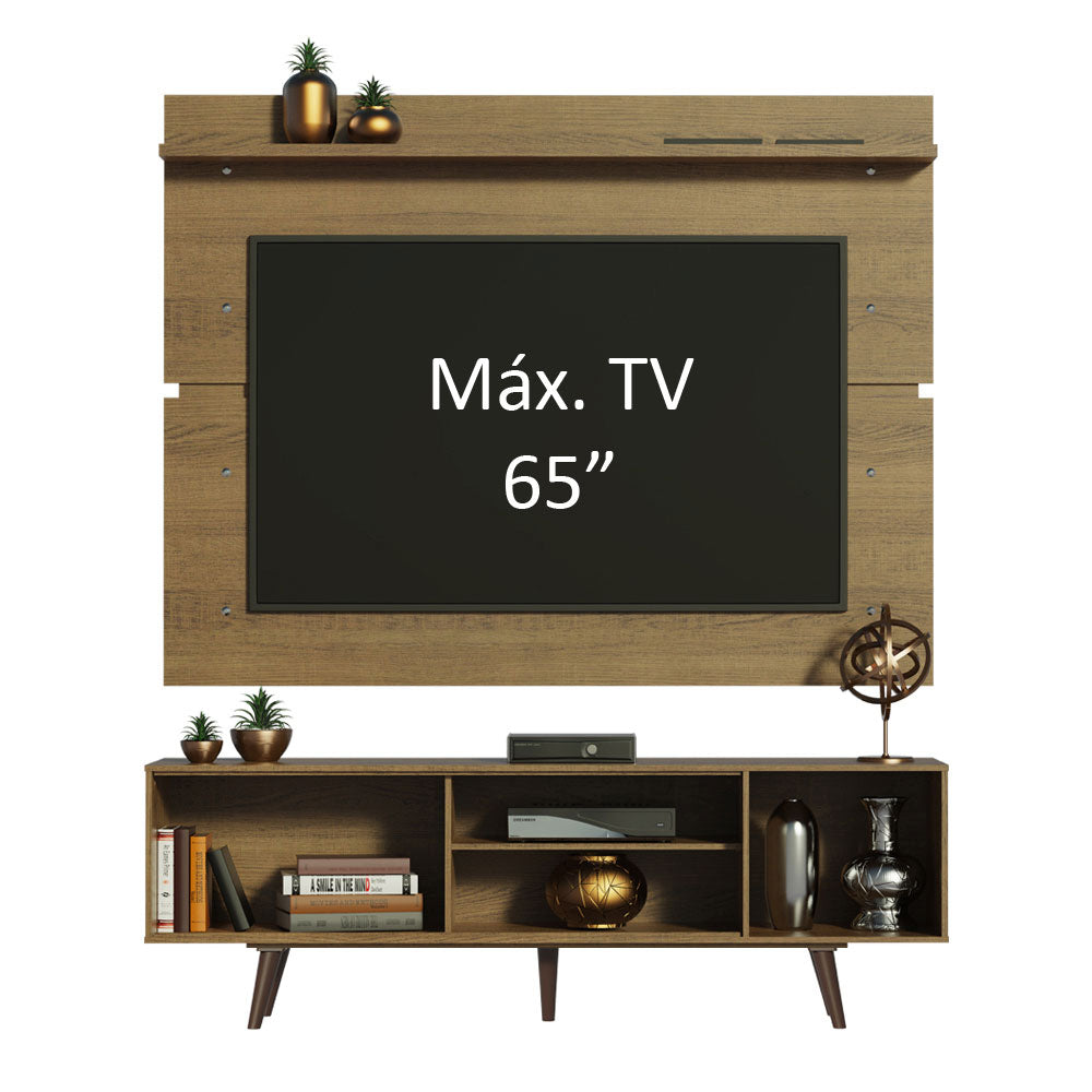 Rack Madesa Dubai e Painel para TV até 65 Polegadas com Pés Rustic/Branco 6E5Z