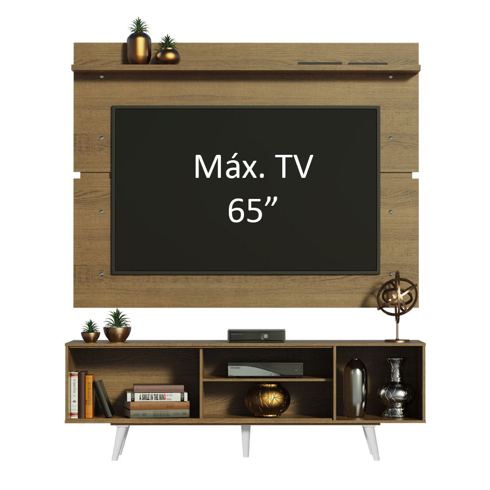 Rack Madesa Dubai e Painel para TV até 65 Polegadas com Pés Rustic/Branco 6E6E