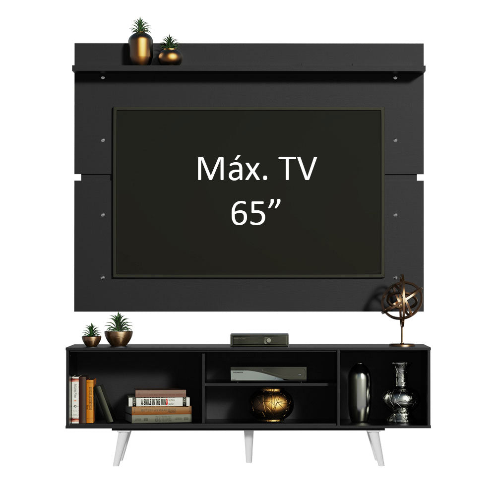 Rack Madesa Dubai e Painel para TV até 65 Polegadas com Pés Preto/Branco 7777