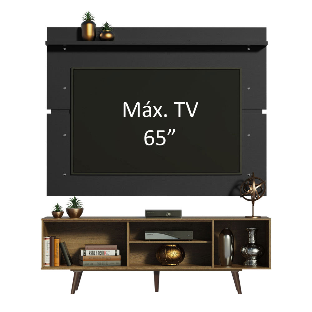 Rack Madesa Dubai e Painel para TV até 65 Polegadas com Pés Rustic/Preto 7KD8