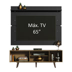 Rack Madesa Dubai e Painel para TV até 65 Polegadas com Pés Rustic/Preto 7KD8
