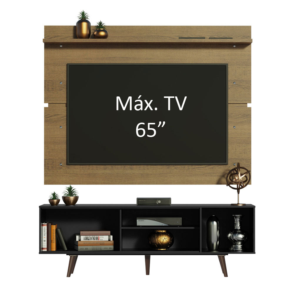 Rack Madesa Dubai e Painel para TV até 65 Polegadas com Pés Preto/Rustic 8N5Z