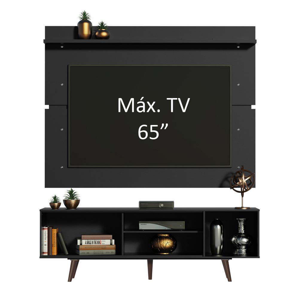 Rack Madesa Dubai e Painel para TV até 65 Polegadas com Pés Preto/Rustic 8ND8