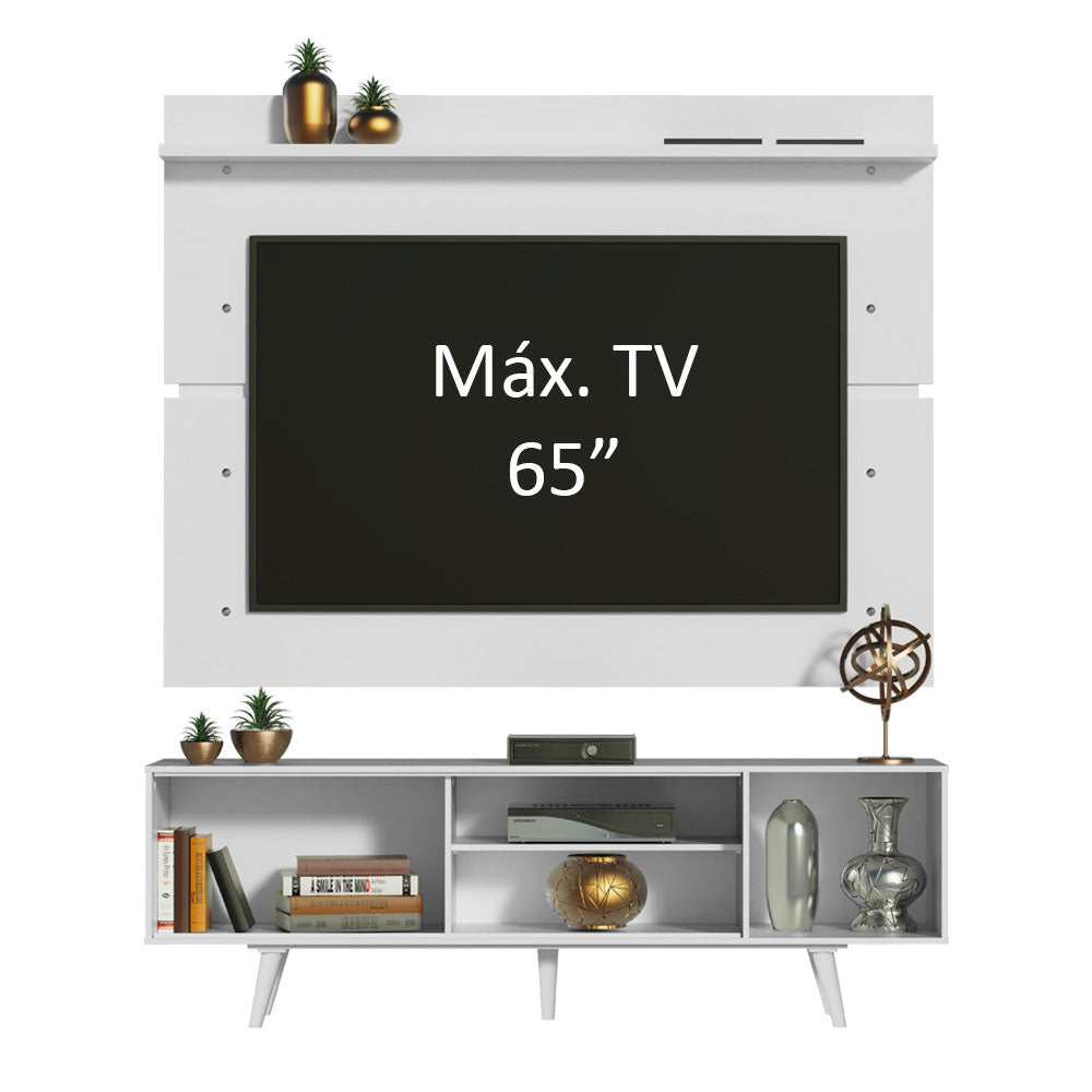 Rack Madesa Dubai e Painel para TV até 65 Polegadas com Pés Branco/Rustic 9B09