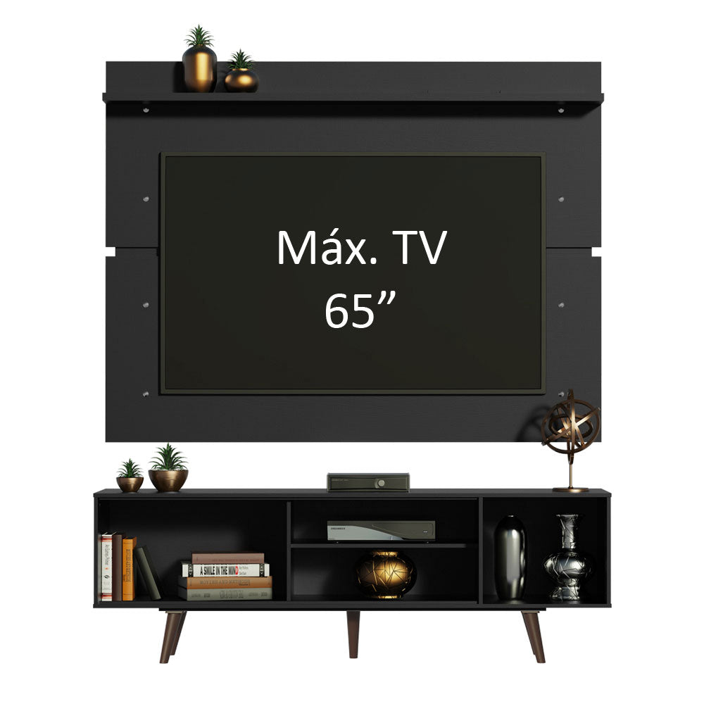 Rack Madesa Dubai e Painel para TV até 65 Polegadas com Pés Preto/Rustic D8D8
