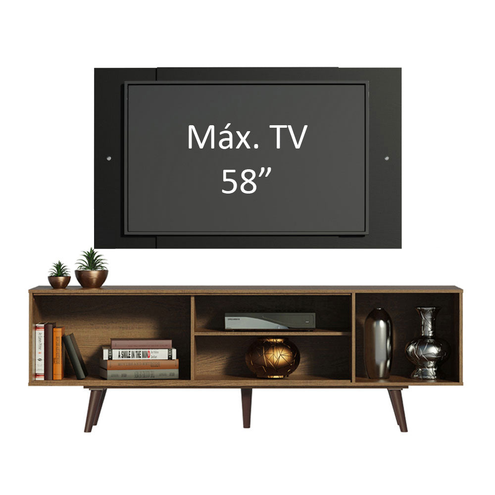 Rack Madesa Dubai com Pés e Painel para TV até 58 Polegadas Rustic/Preto 5ZD8
