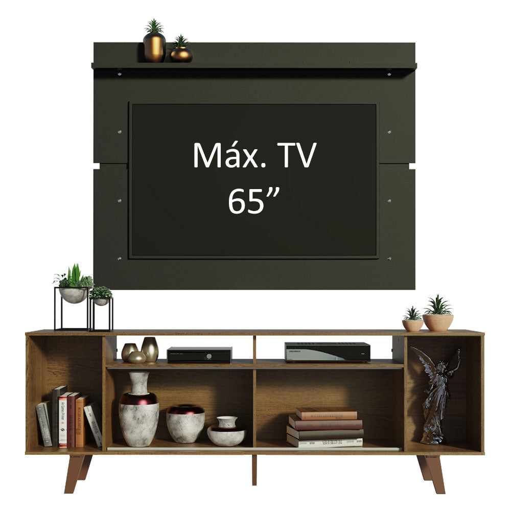 Rack Madesa Cancun com Pés e Painel para TV até 65 Polegadas Rustic/Preto 5ZD8