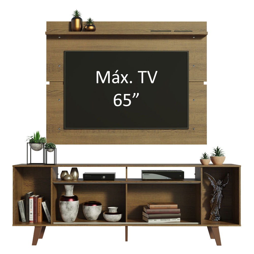 Rack Madesa Cancun com Pés e Painel para TV até 65 Polegadas Rustic/Branco 6E5Z