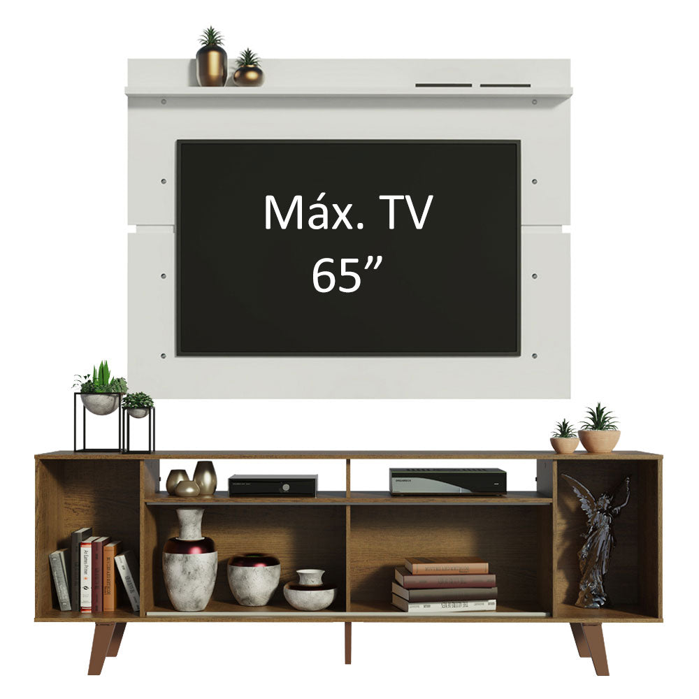 Rack Madesa Cancun com Pés e Painel para TV até 65 Polegadas Rustic/Branco 6E9B