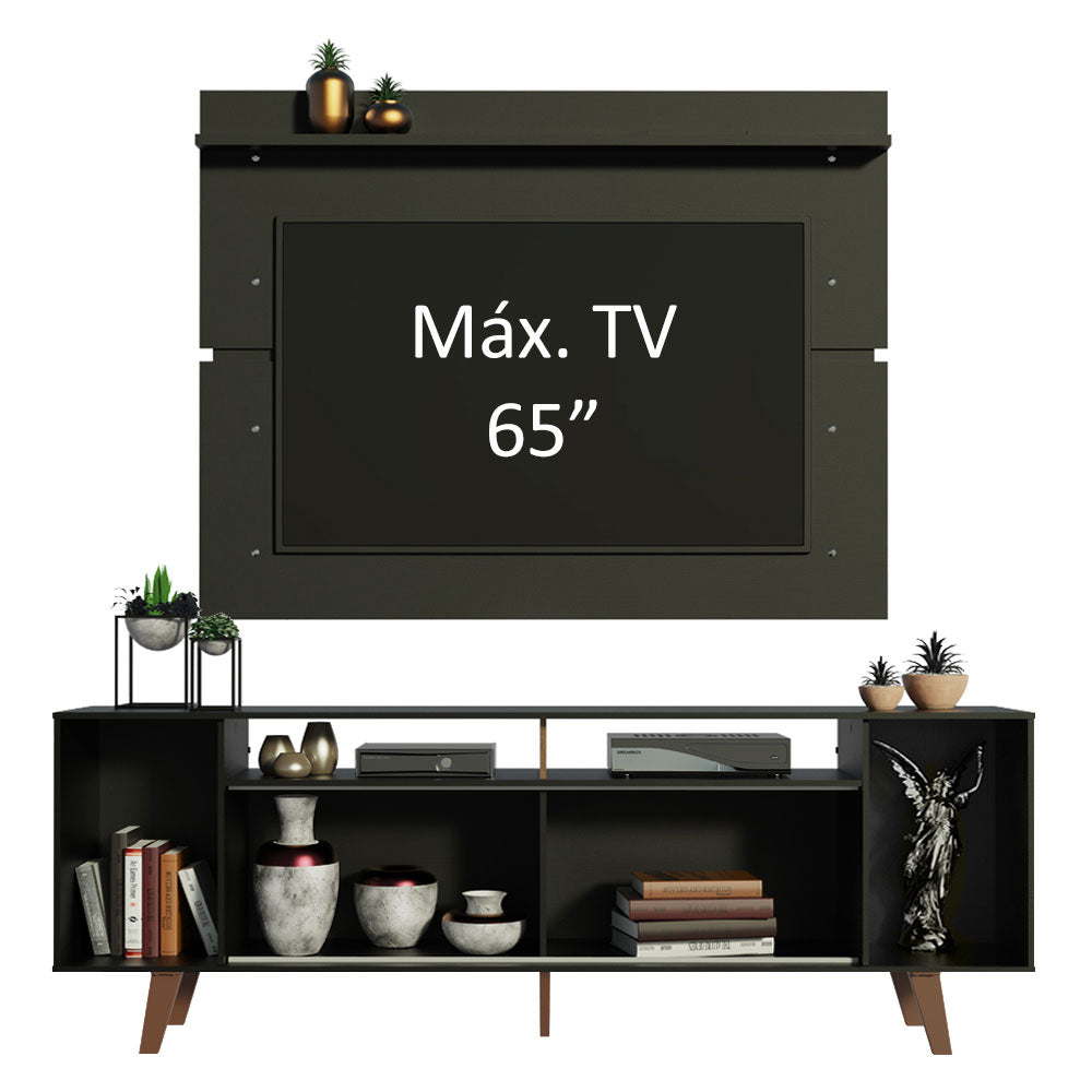 Rack Madesa Cancun com Pés e Painel para TV até 65 Polegadas Preto/Preto 8ND8