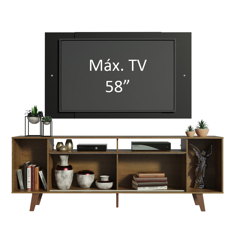 Rack Madesa Cancun com Pés e Painel para TV até 58 Polegadas Rustic/Preto 5ZD8