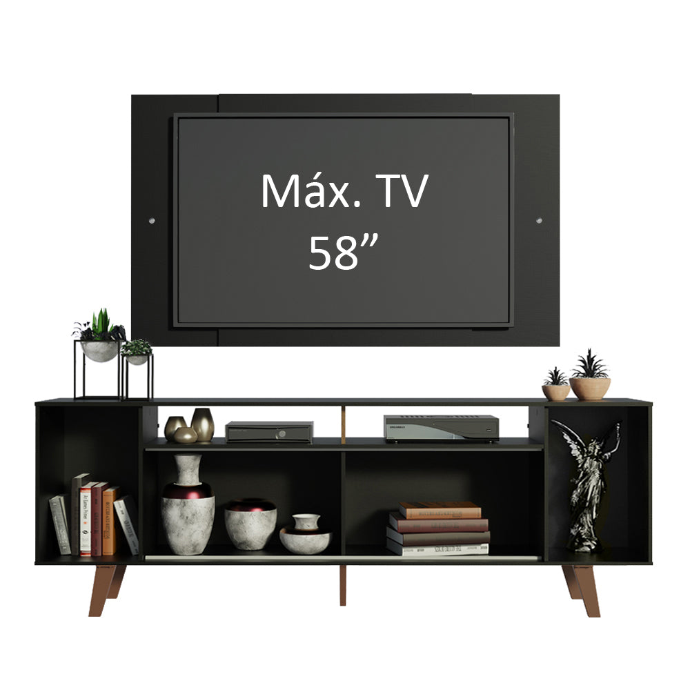 Rack Madesa Cancun com Pés e Painel para TV até 58 Polegadas Preto 8ND8