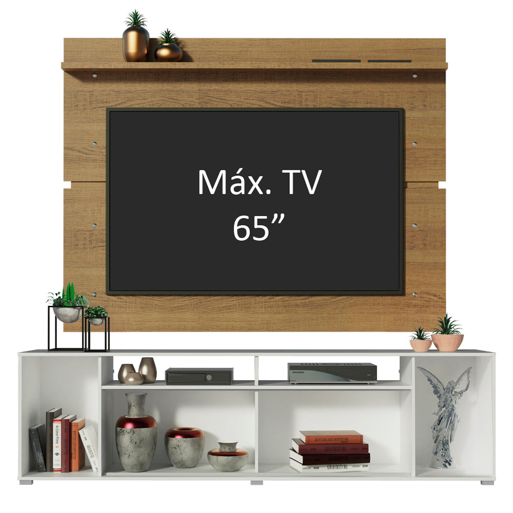 Rack Madesa Cancun e Painel para TV até 65 Polegadas Branco/Rustic 095Z